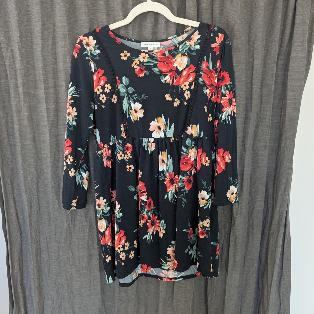 Downeast Floral Black Boho Top